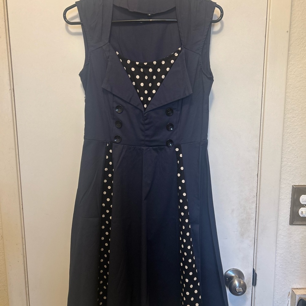 Elegant Navy Polka Dot Dress